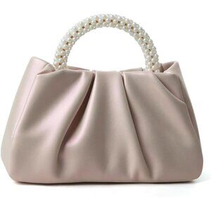 Women Small Pearl Handbags Soft Leather Pink